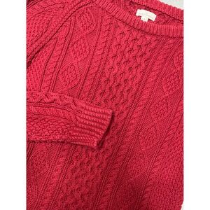 LL Bean Signature Red chunky Cable Knit Cotton Sweater Side Zip Womens‎ Medium